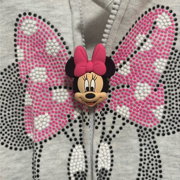 Disney Minnie Mouse Zip Hoodie Girls 5 Gray Pink Polka Dot Bow Full Zip Jacket - Picture 5 of 5